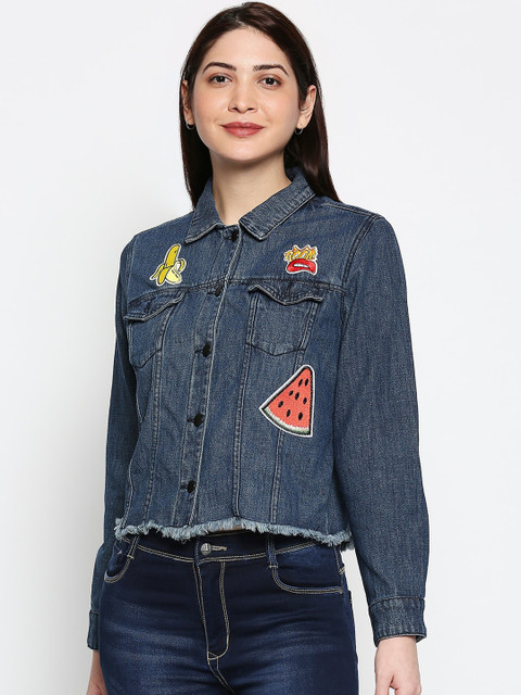 

AMMARZO Women Blue Solid Denim Jacket