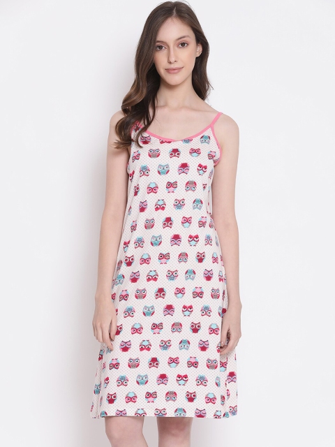 

Kanvin Off-White & Pink Printed Nightdress