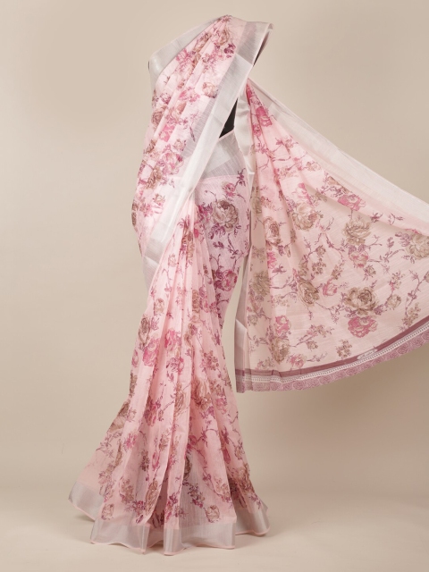 

Pothys Pink Printed Jute Silk Saree