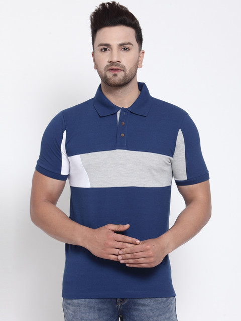 

Kalt Men Blue & Grey Colourblocked Polo Collar T-shirt