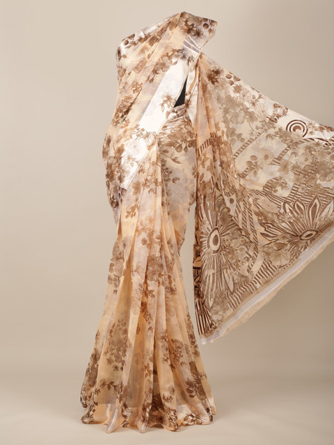 

Pothys Beige & Brown Jute Silk Printed Saree