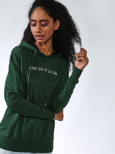 

Blue Saint Women Green Printed Hooded Sweatshirt
