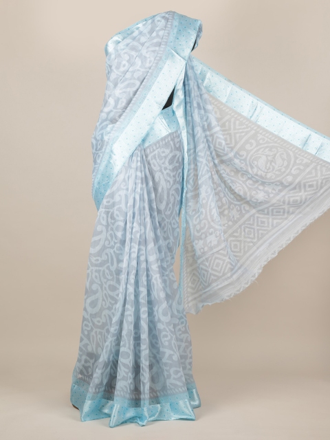 

Pothys Blue Printed Jute Silk Saree
