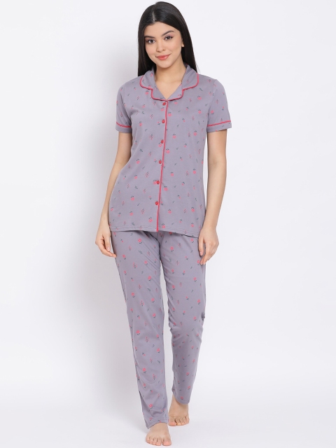 

Kanvin Women Grey & Pink Printed Night suit