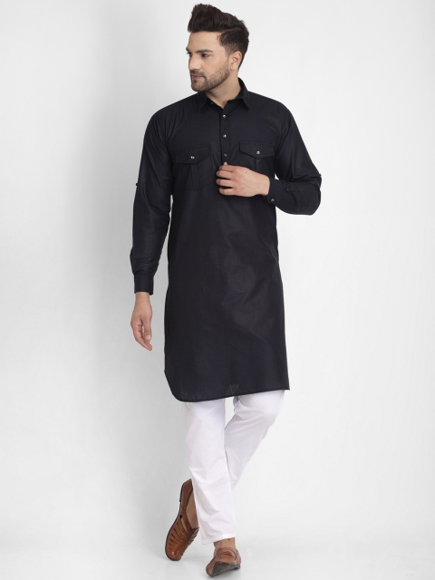 

Jompers Men Black & White Solid Kurta with Pyjamas