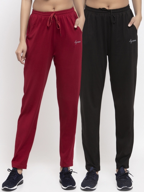 

NEUDIS Women Pack Of 2 Solid Straight-Fit Track Pants, Maroon