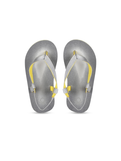

United Colors of Benetton Unisex Kids Grey & Yellow Solid Thong Flip-Flops