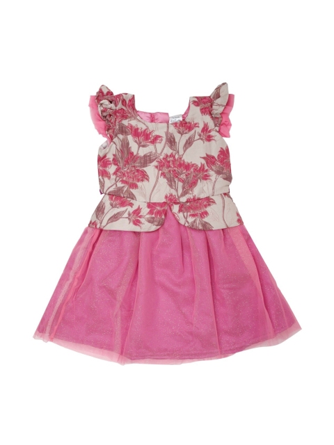 

Doodle Girls Pink & Off White Floral Printed Fit and Flare Dress