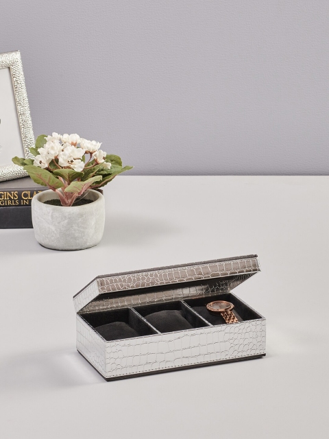

Pure Home and Living Silver-Toned & Black Croco Textured 3 Box Watch Organiser