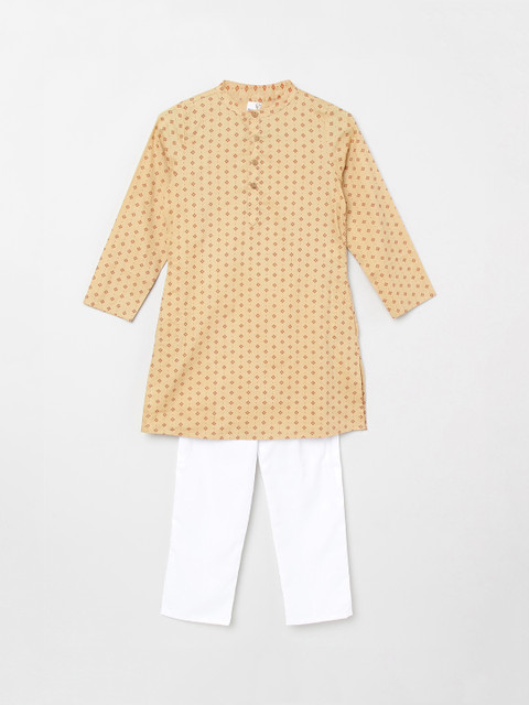 

max Boys Beige & White Printed Kurta with Pyjamas