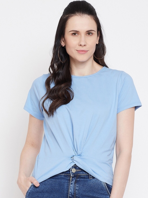 

Imfashini Women Blue Solid Round Neck T-shirt