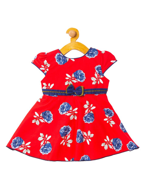 

The Magic Wand Girls Red & Blue Floral Printed Fit and Flare Dress