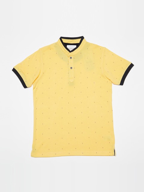 

Octave Boys Yellow Printed Mandarin Collar T-shirt