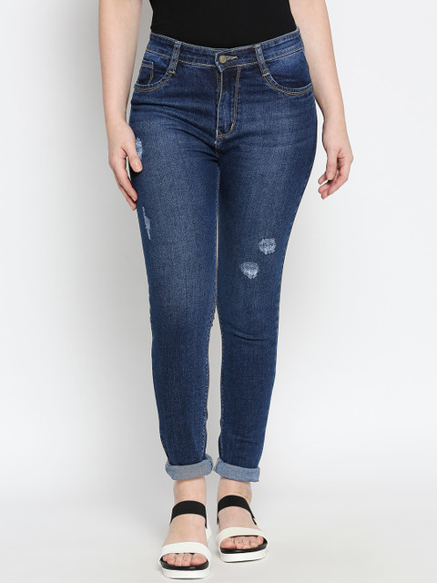 

AMMARZO Women Blue Slim Fit Mid-Rise Low Distress Jeans