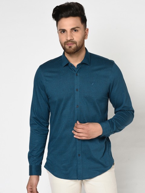

Blackberrys Men Teal Skinny Fit Printed Casual Shirt