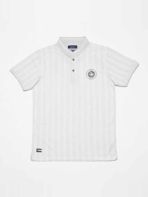 

Octave Boys Grey Striped Henley Neck T-shirt