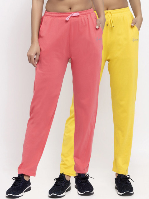 

NEUDIS Women Pack Of 2 Solid Track Pants, Pink