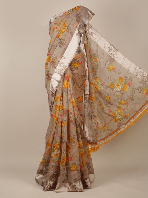 

Pothys Brown Printed Jute Silk Saree
