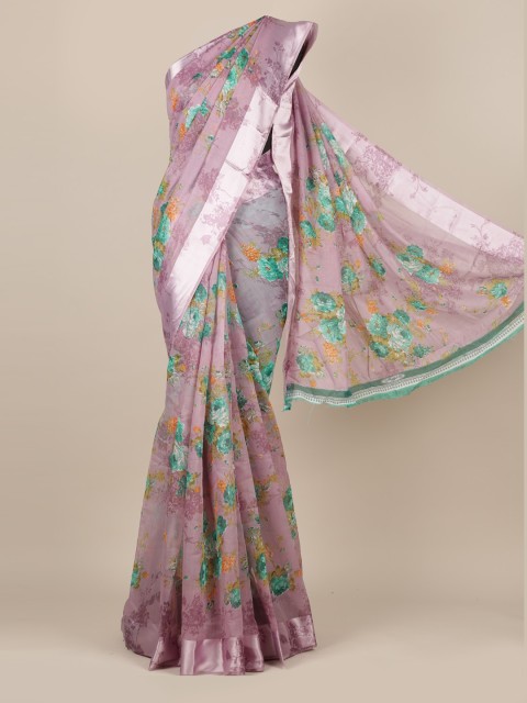 

Pothys Purple & Sea Green Jute Silk Printed Saree