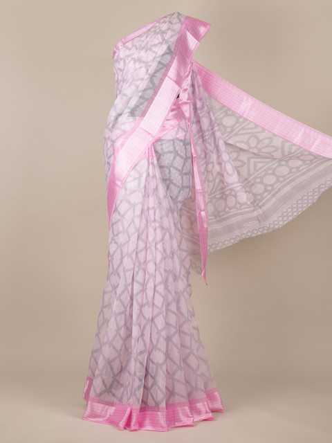

Pothys Pink Printed Jute Silk Saree