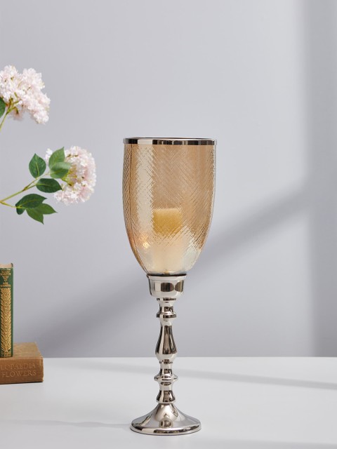 

Pure Home and Living Silver-Toned & Beige Textured Glass Arya Hurricane Candle Holder