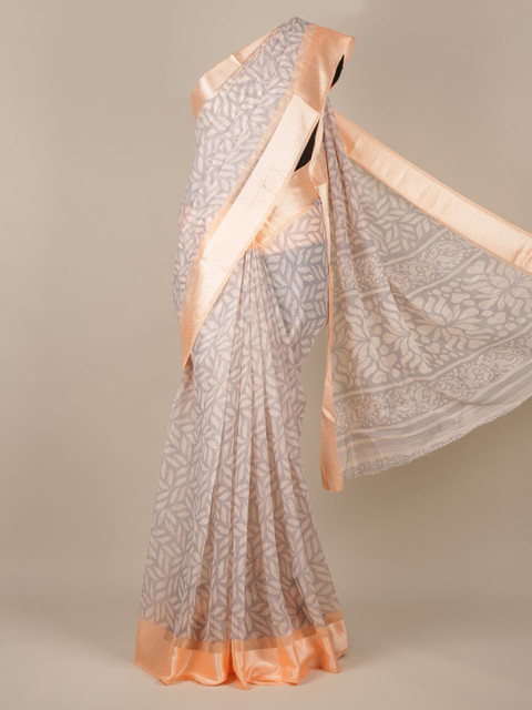 

Pothys Peach-Coloured Printed Jute Silk Saree