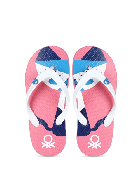 

United Colors of Benetton Unisex Kids White & Pink Solid Thong Flip-Flops
