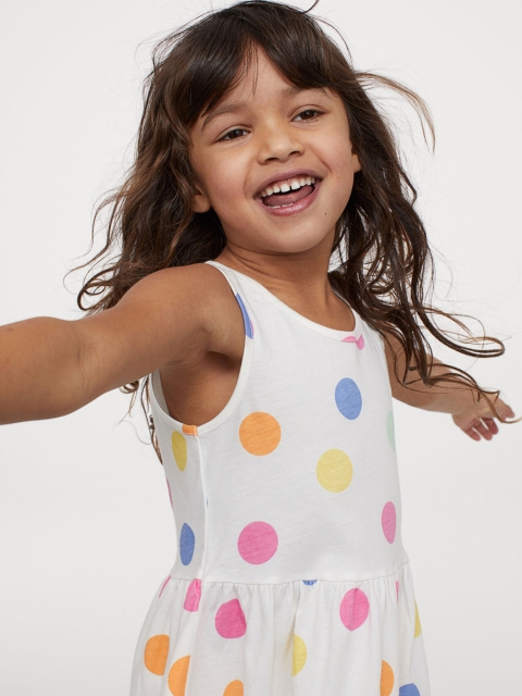 

H&M Girls White Printed Patterned jersey dress
