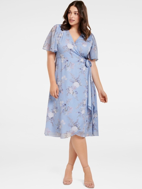 

Forever New Women Blue Printed Wrap Dress