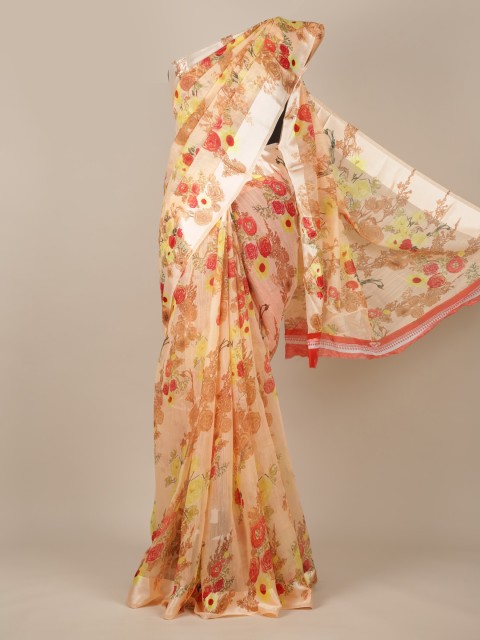 

Pothys Peach-Coloured Printed Jute Silk Saree