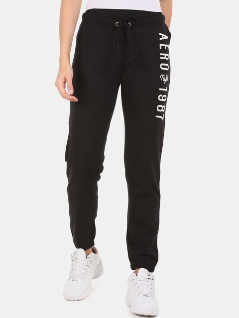 

Aeropostale Women Black & White Brand Logo Straight-Fit Joggers