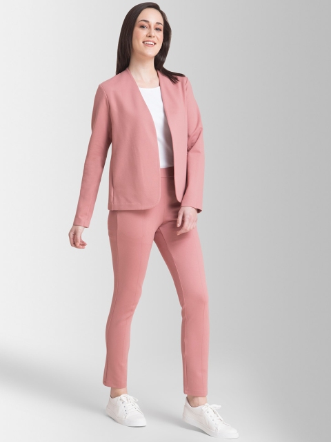 

FableStreet Women Pink Solid Coat with Trousers