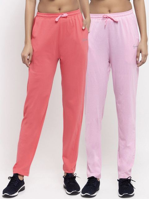 

NEUDIS Women Pack Of 2 Solid Track Pants, Pink