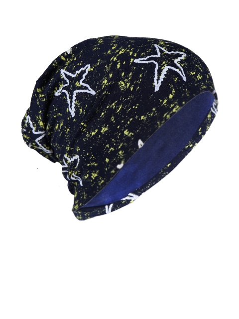 

iSWEVEN Unisex Black & Yellow Printed Beanie