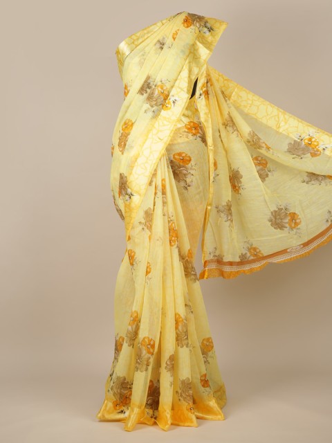 

Pothys Yellow Printed Jute Silk Saree