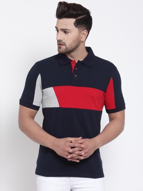 

Kalt Men Navy Blue Colourblocked Polo Collar T-shirt
