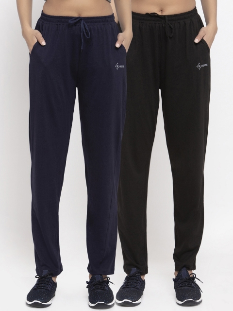 

NEUDIS Women Pack Of 2 Solid Straight-Fit Track Pants, Navy blue