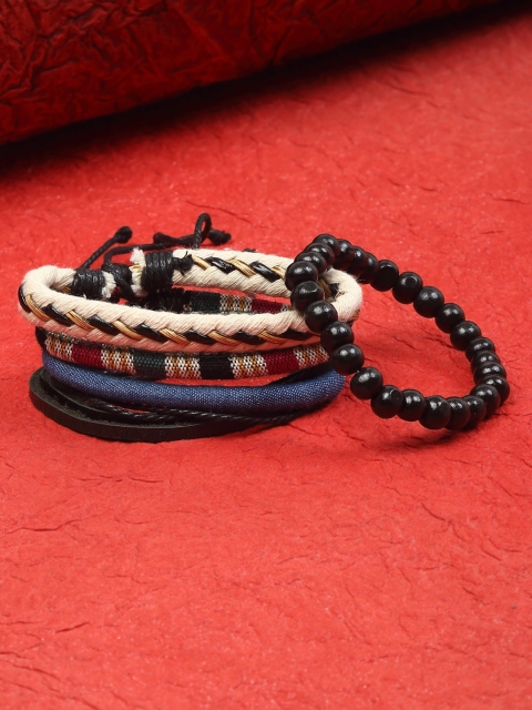 

Alvaro Castagnino Men Pack Of 4 Blue & Black Fabric Elasticated Bracelet