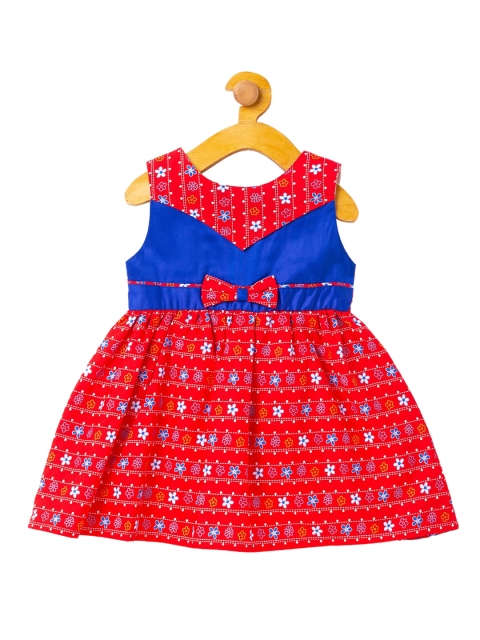 

The Magic Wand Girls Red & Blue Printed Cotton Fit and Flare Dress