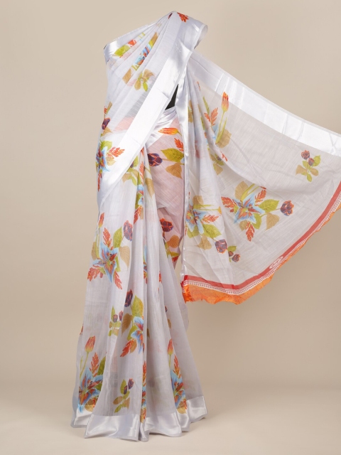 

Pothys Grey & Orange Jute Silk Printed Saree