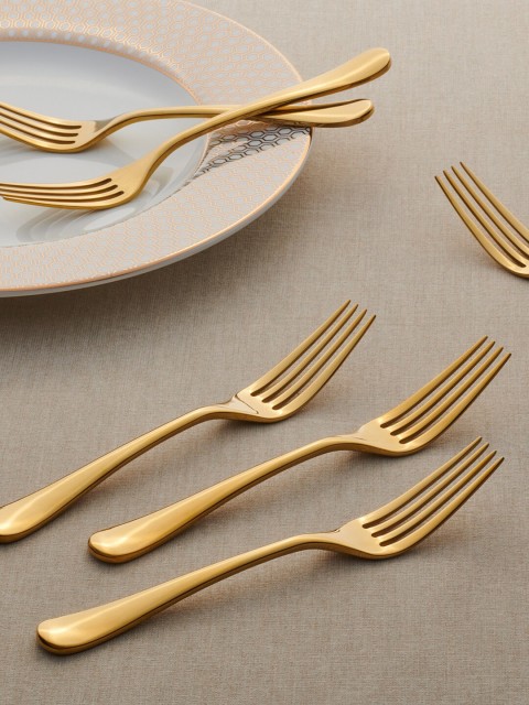 

Pure Home and Living Set of 6 Golden Dessert Fork, Gold
