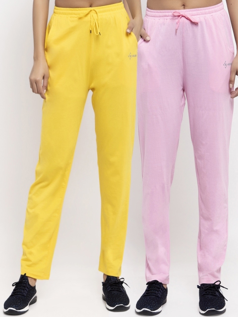 

NEUDIS Women Pack Of 2 Solid Track Pants, Pink