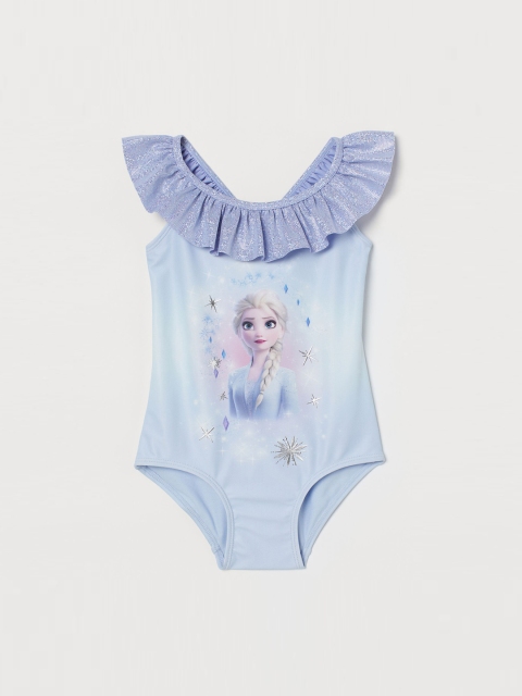 

H&M Girls Blue Flounced Printed Swimsuit