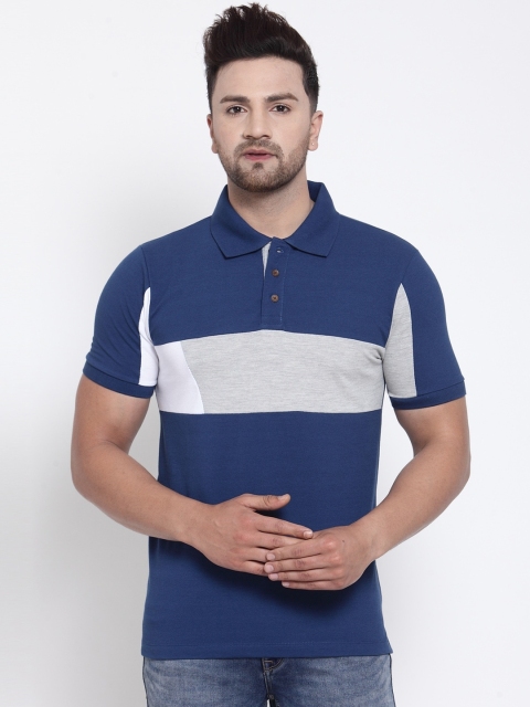 

Kalt Men Blue & Grey Colourblocked Polo Collar T-shirt