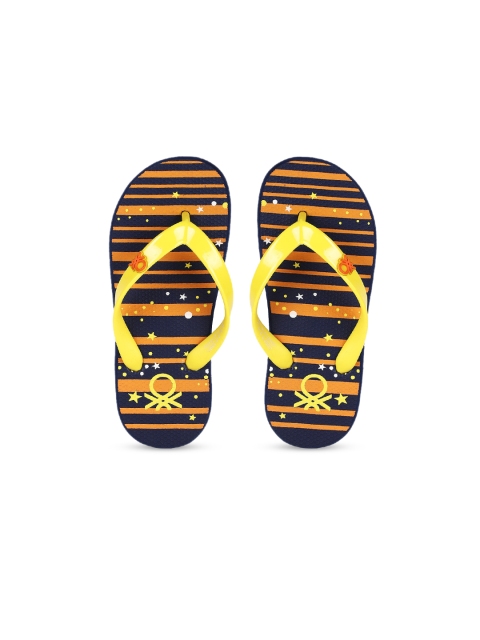 

United Colors of Benetton Unisex Kids Yellow & Navy Blue Striped Thong Flip-Flops