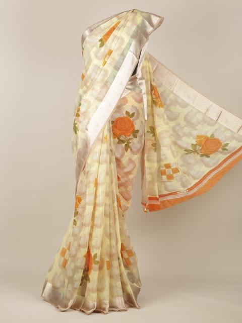 

Pothys Yellow Printed Jute Silk Saree