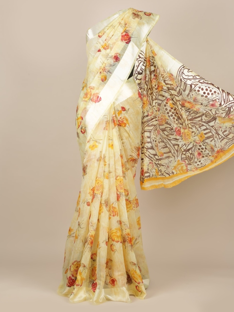 

Pothys Yellow Printed Jute Silk Saree