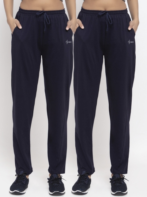 NEUDIS Women Pack Of 2 Navy Blue Solid Track Pants