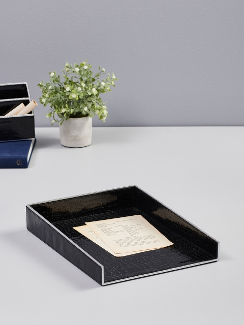 

Pure Home and Living Black & Silver-Toned Croco Textured A4 Sheet Organizing Tray