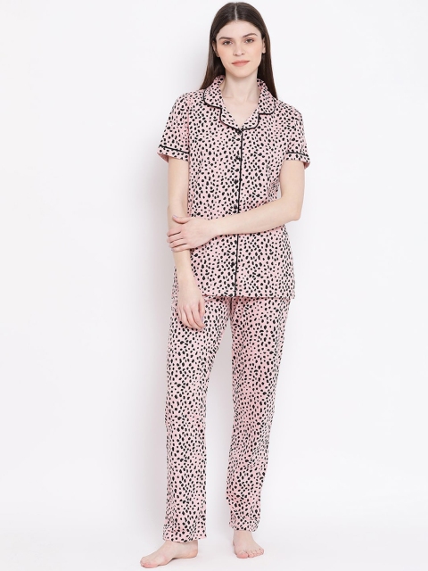 

Kanvin Women Pink & Black Printed Night suit
